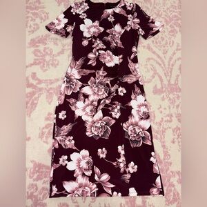 White House Black Market Burgundy Floral Midi Dress Women’s size 2